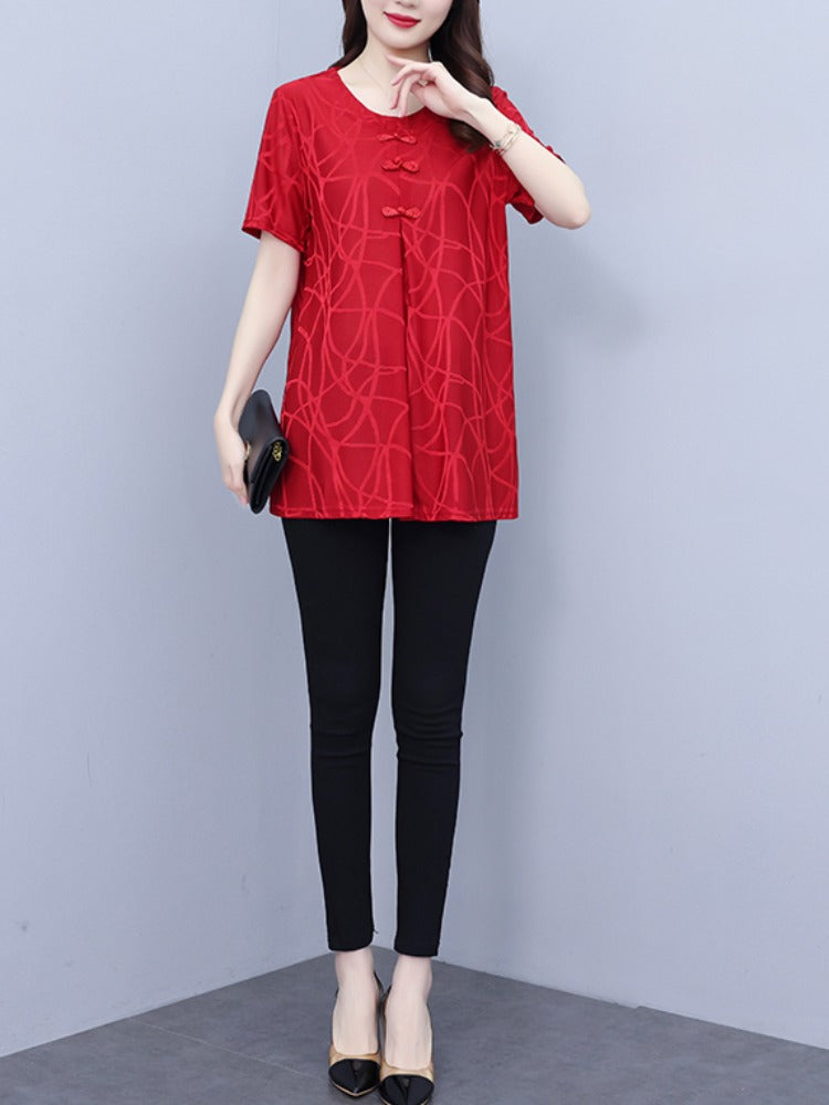 Plus Size Red Cheongsam Pleat Top