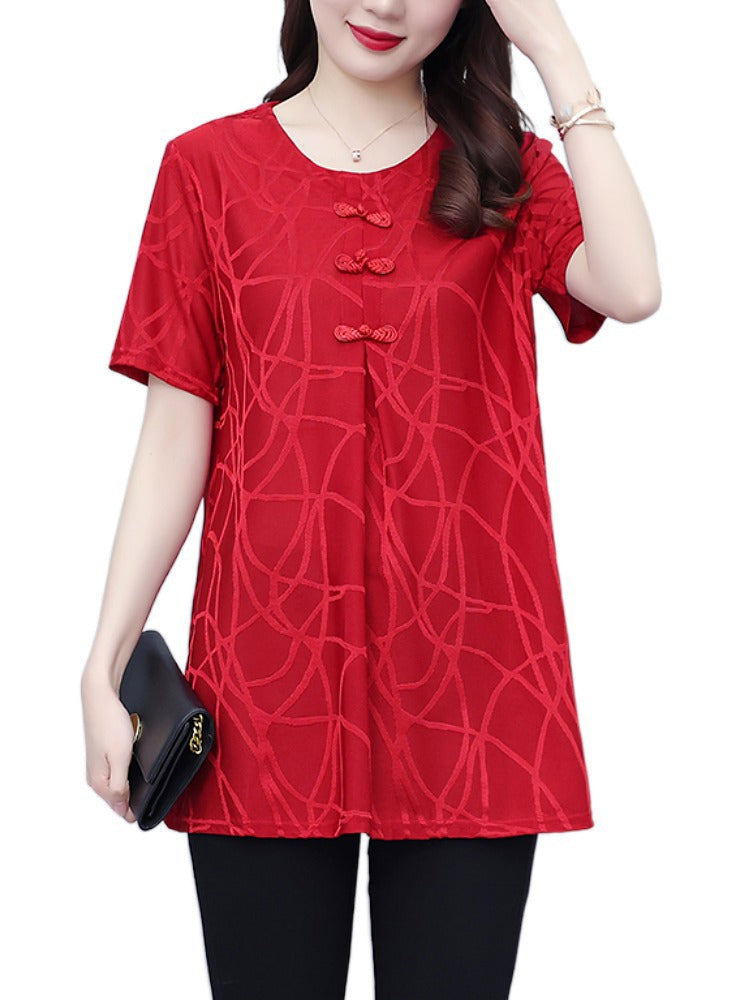 Plus Size Red Cheongsam Pleat Top