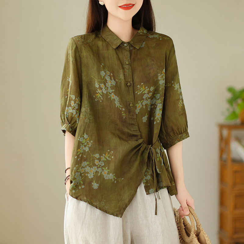Plus Size Side Tie Floral Shirt Blouse