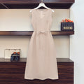 Plus Size Simple V neck Waist Tie Midi Dress