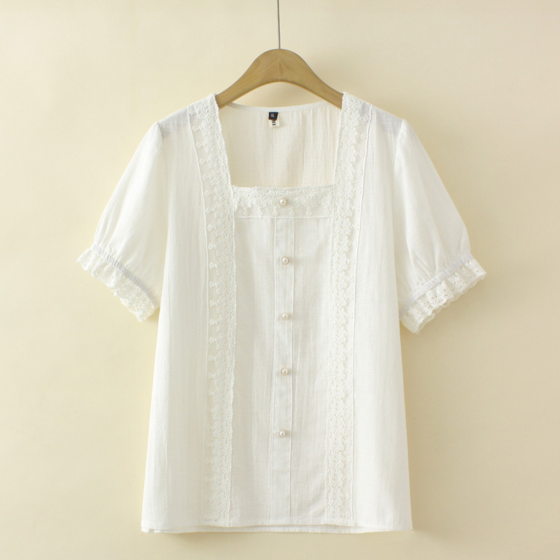 Plus Size Square Neck Lace Blouse