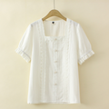 Plus Size Square Neck Lace Blouse
