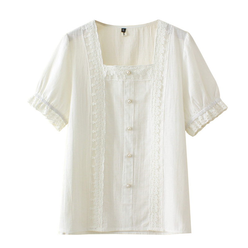 Plus Size Square Neck Lace Blouse