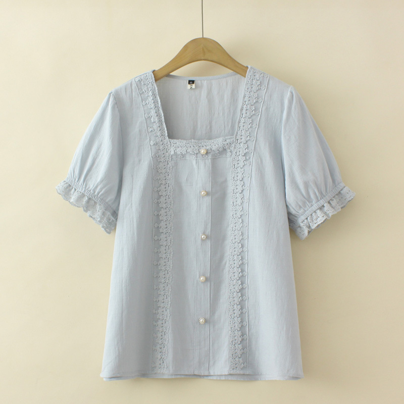 Plus Size Square Neck Lace Blouse