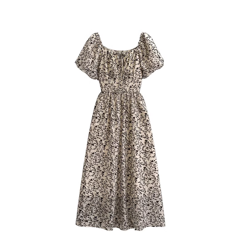 Plus Size Square Neck Monochrome Floral Midi Dress
