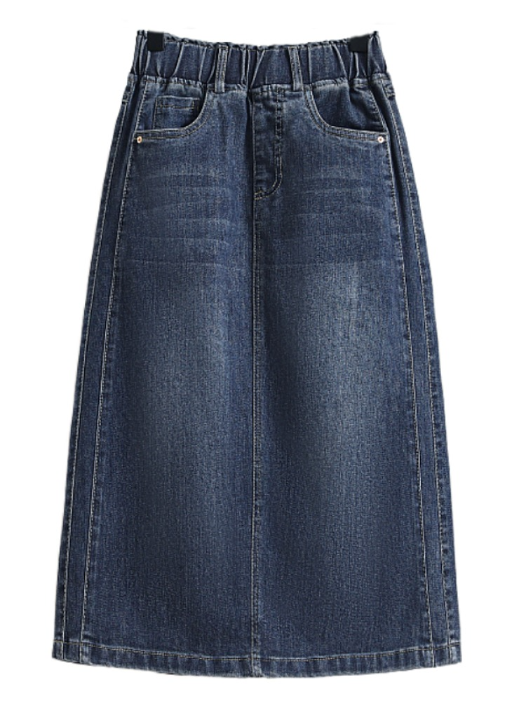 Plus Size Stretchband Denim Midi Skirt