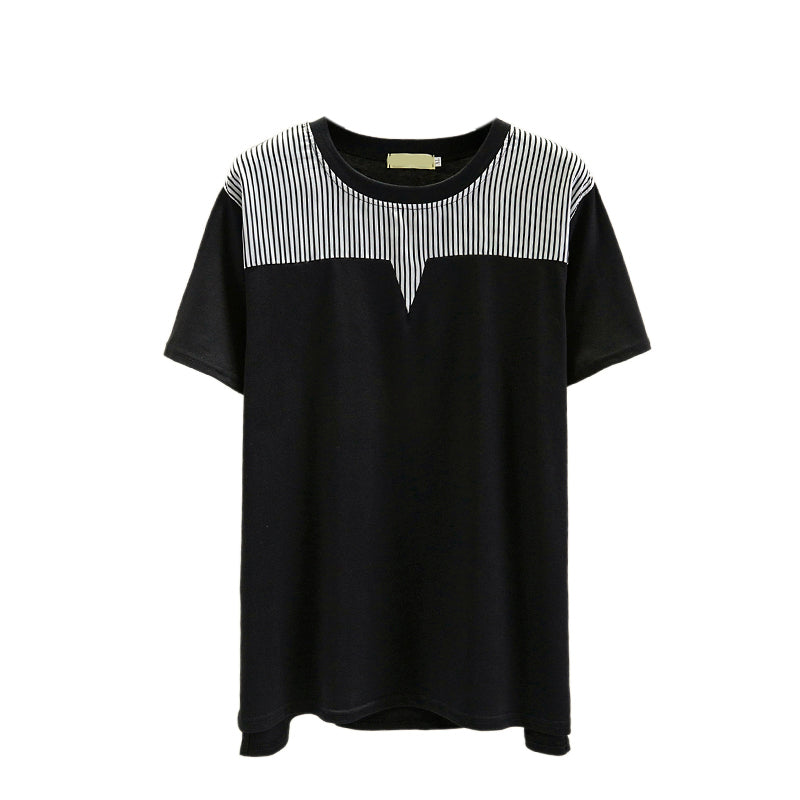 Plus Size Stripe Insert Short Sleeve Blouse