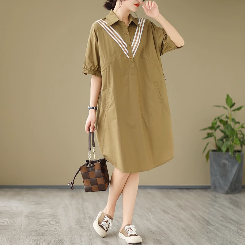 Plus Size Stripe Pocket Shirt Dress