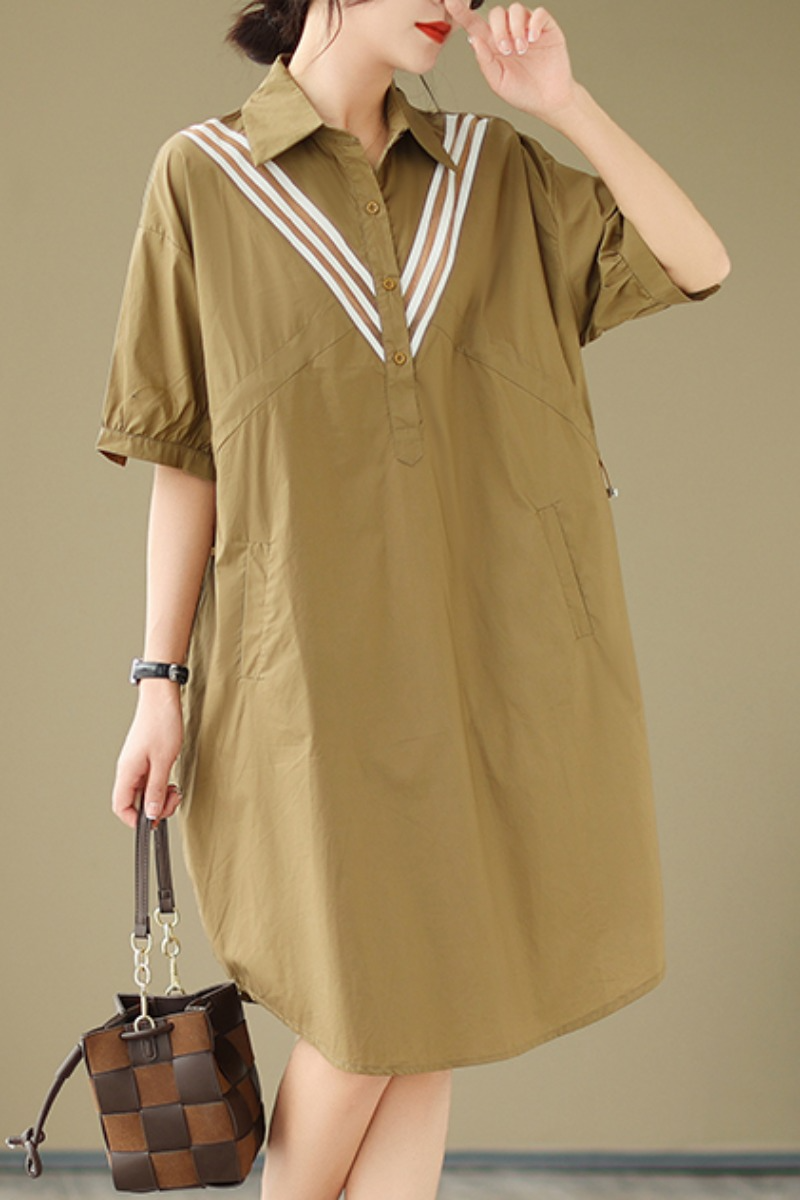 Plus Size Stripe Pocket Shirt Dress
