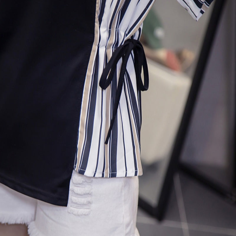 Plus Size Stripe Side Tie Blouse