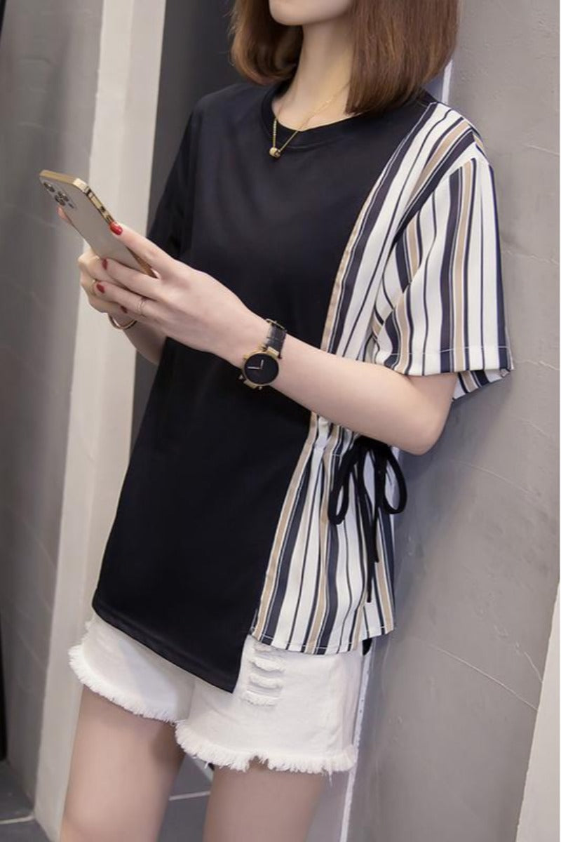 Plus Size Stripe Side Tie Blouse