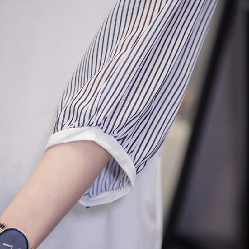 Plus Size Stripes V Neck Blouse