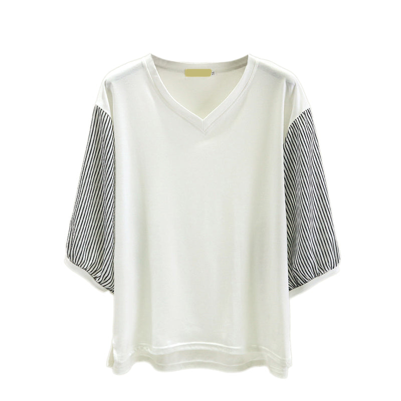 Plus Size Stripes V Neck Blouse