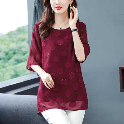 Plus Size Textured Polka Dots Chiffon Blouse