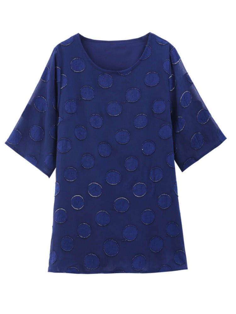 Plus Size Textured Polka Dots Chiffon Blouse