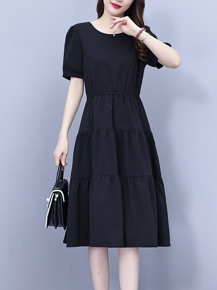 Plus Size Tier Black Short Sleeve Dress