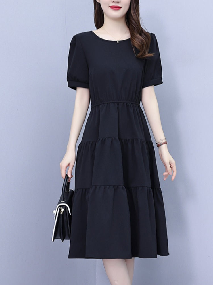 Plus Size Tier Black Short Sleeve Dress