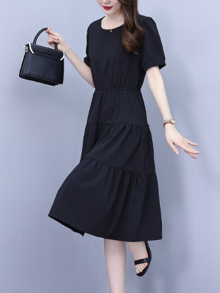 Plus Size Tier Black Short Sleeve Dress