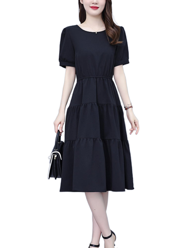 Plus Size Tier Black Short Sleeve Dress