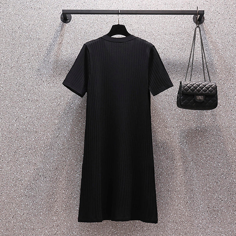 Plus Size V Neck Buttons Dress