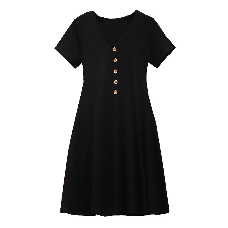 Plus Size V Neck Buttons Dress
