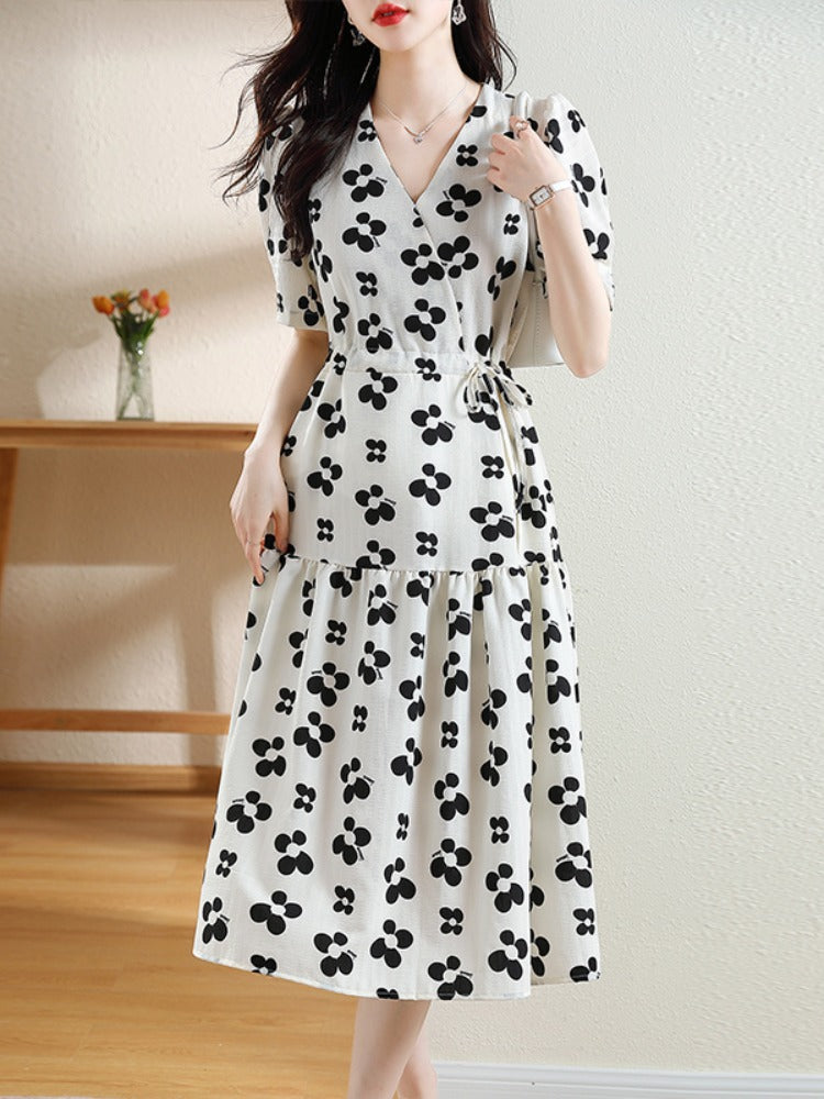 Plus Size White Floral Wrap Midi Dress