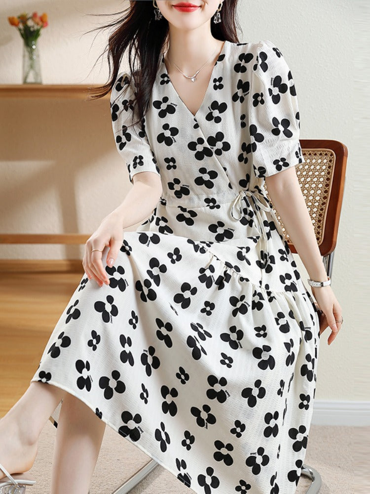 Plus Size White Floral Wrap Midi Dress