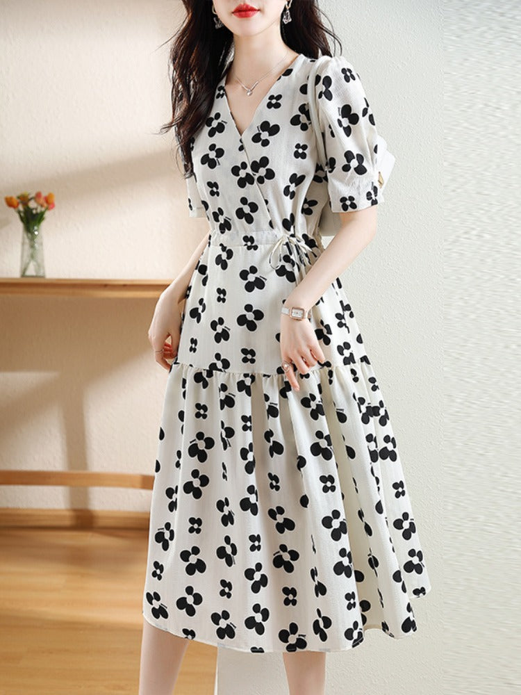 Plus Size White Floral Wrap Midi Dress