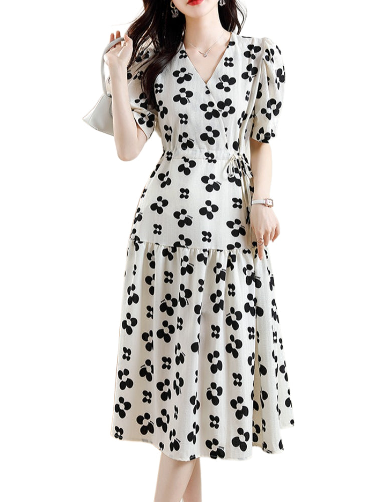 Plus Size White Floral Wrap Midi Dress