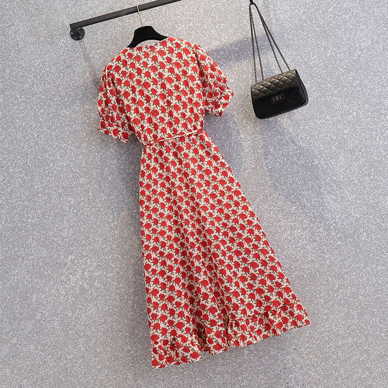 Plus Size Wrap Floral Frill Dress