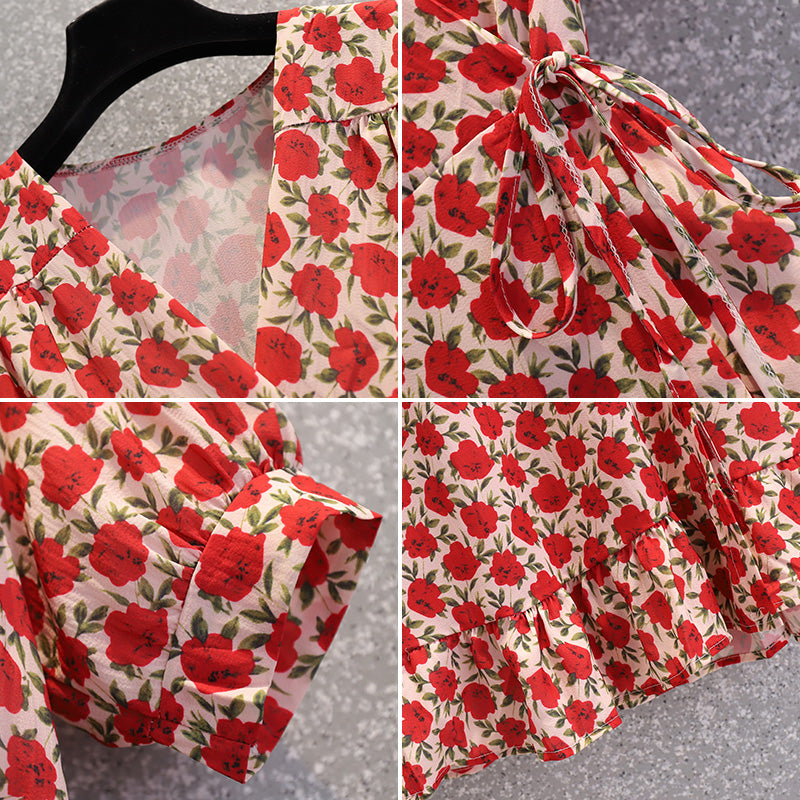 Plus Size Wrap Floral Frill Dress