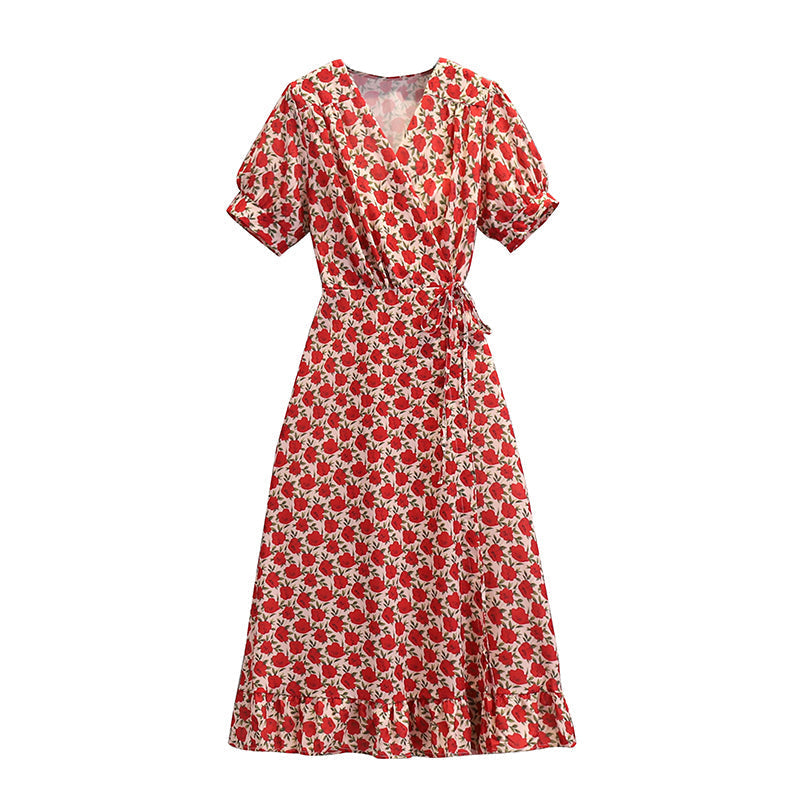 Plus Size Wrap Floral Frill Dress