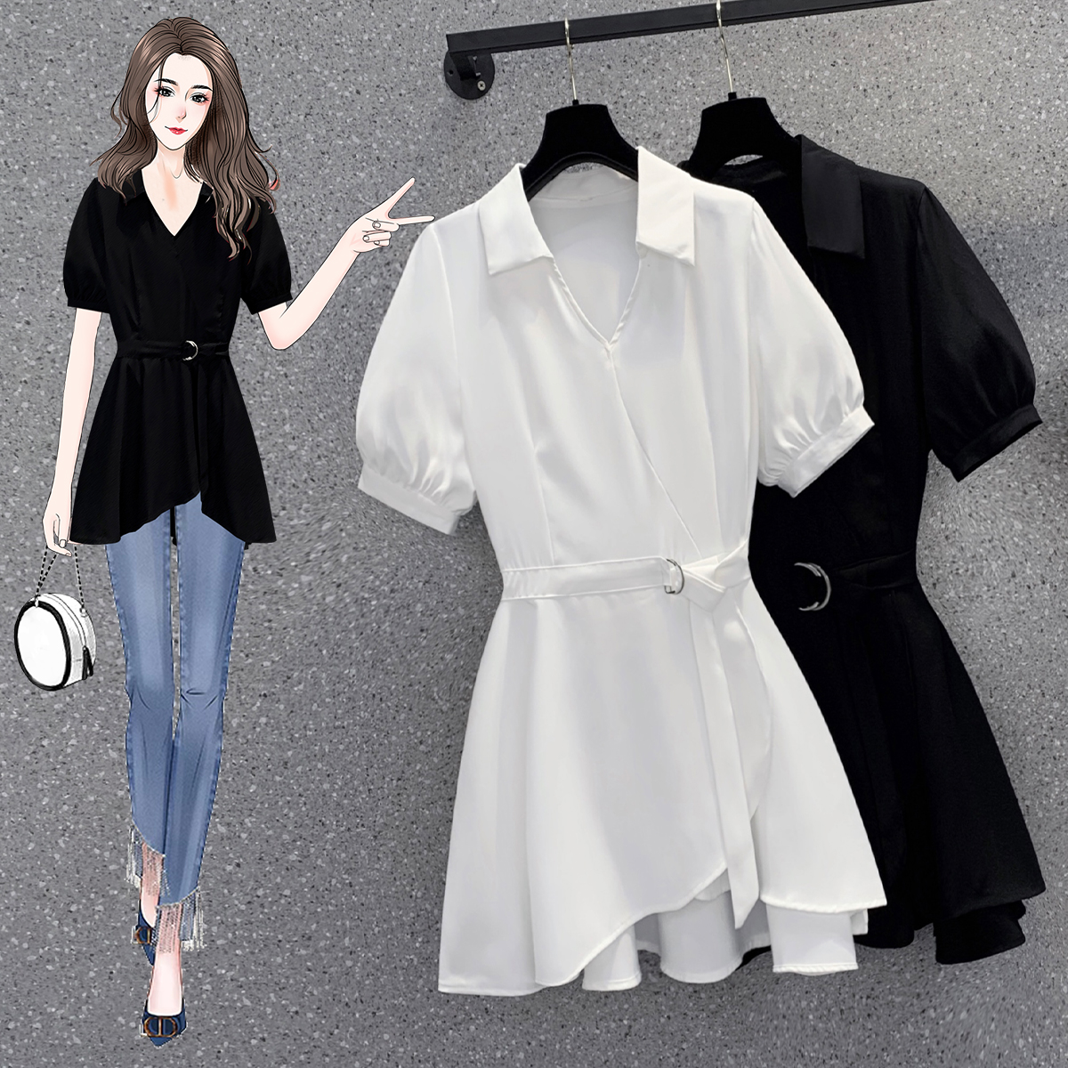 Plus Size Wrap Long Blouse