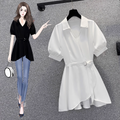 Plus Size Wrap Long Blouse