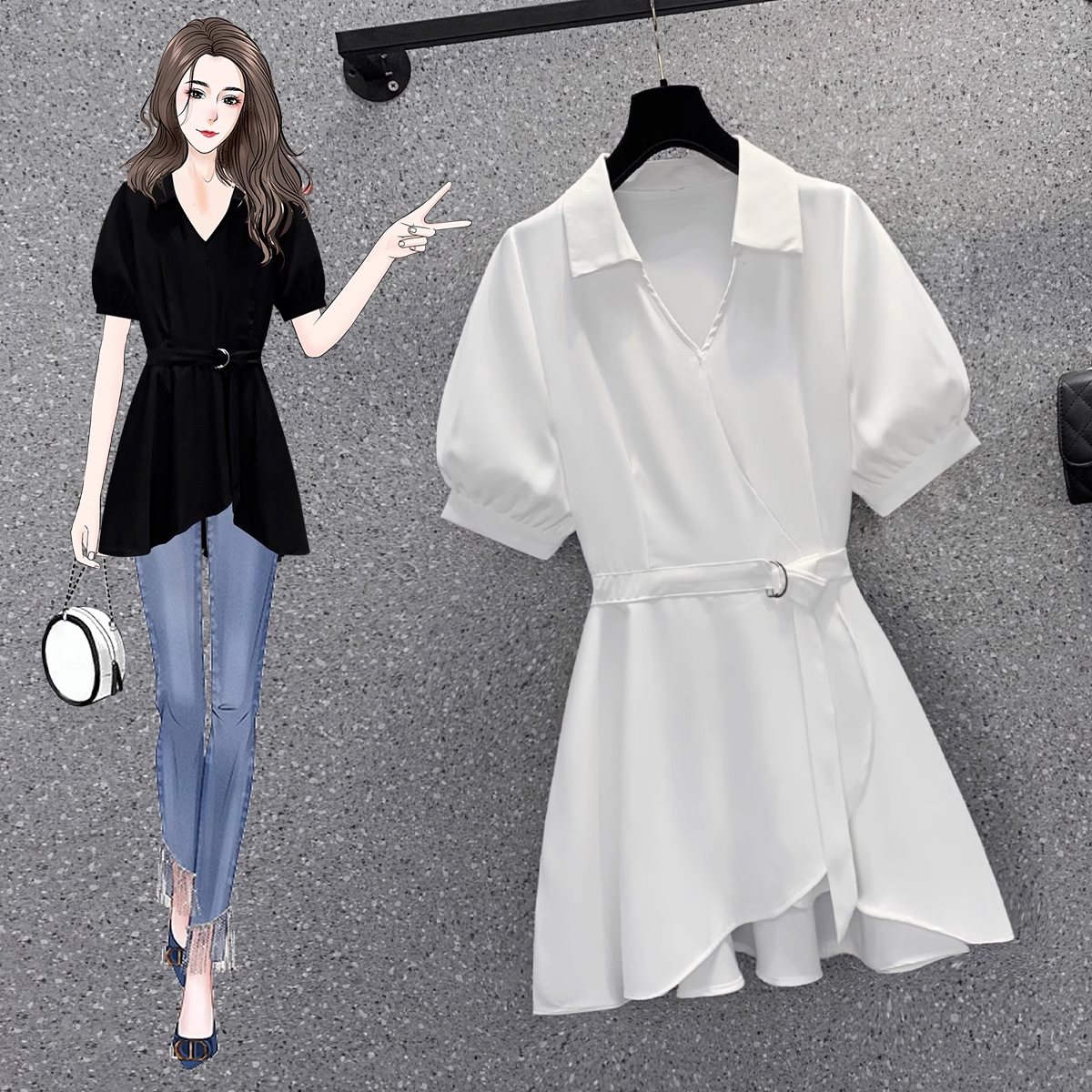 Plus Size Wrap Long Blouse