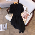 Plus Size Wrap V Neck Pleat Dress