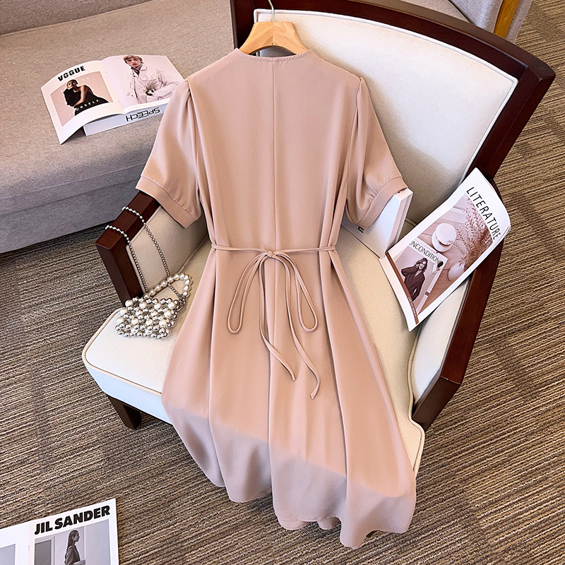 Plus Size Wrap V Neck Pleat Dress