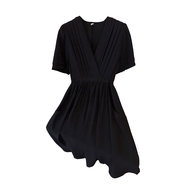 Plus Size Wrap V Neck Pleat Dress