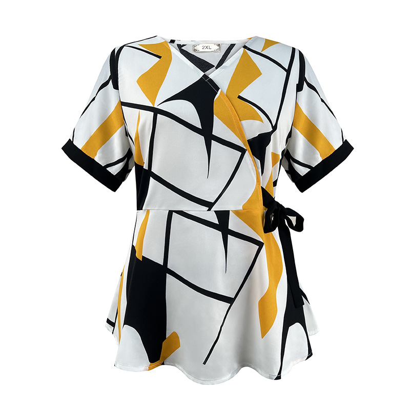 Plus Size Yellow Pattern Wrap Blouse (Extra Big Size)