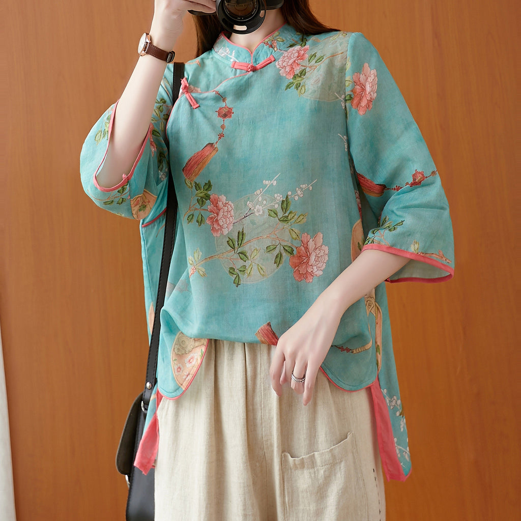 Plus Size Art Cheongsam Blouse