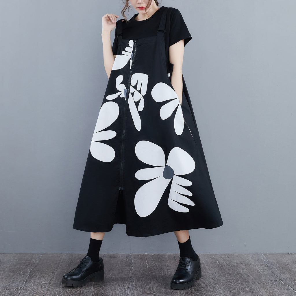 Plus Size Art Floral Suspender Dress
