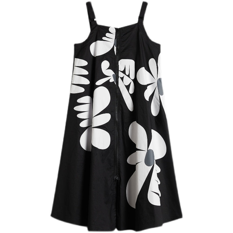 Plus Size Art Floral Suspender Dress