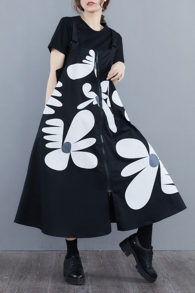 Plus Size Art Floral Suspender Dress