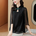 Plus size black loose sleeve cheongsam blouse