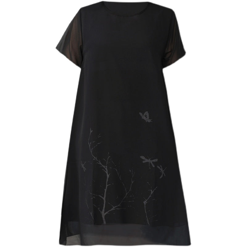 Plus size black nature chiffon dress