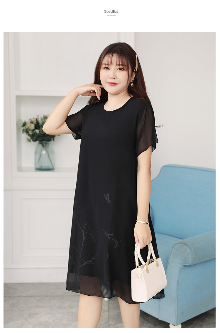 Plus size black nature chiffon dress