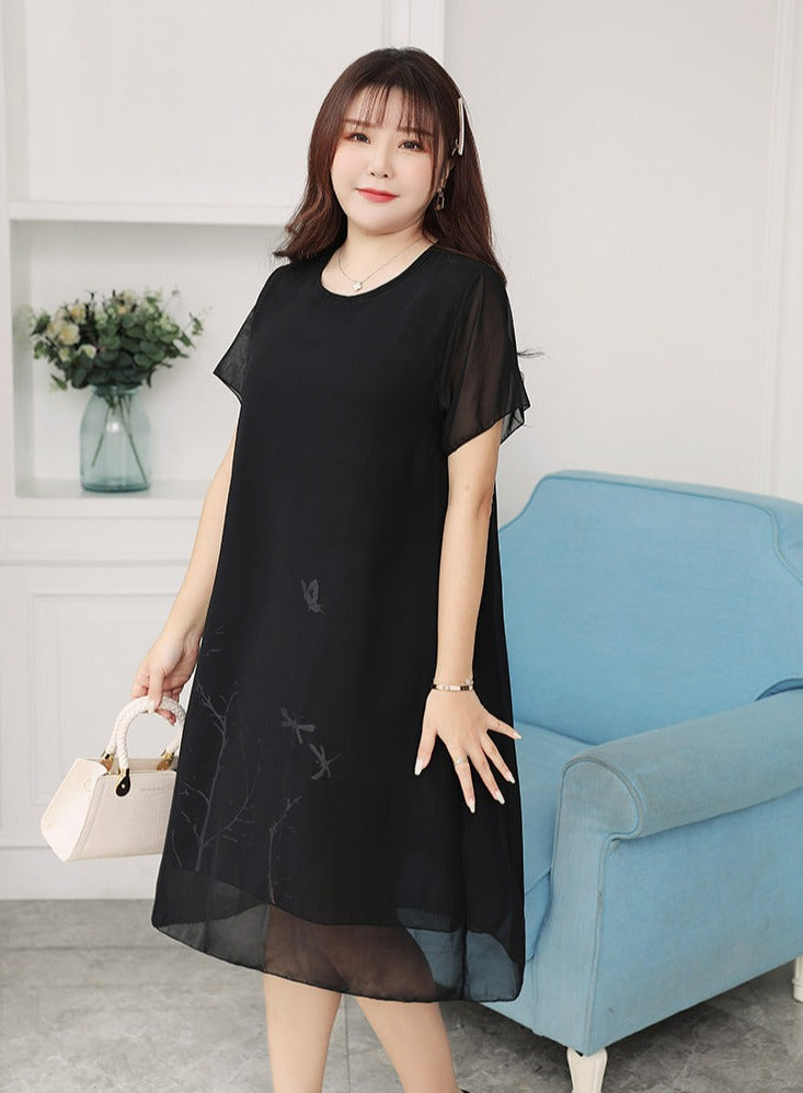 Plus size black nature chiffon dress