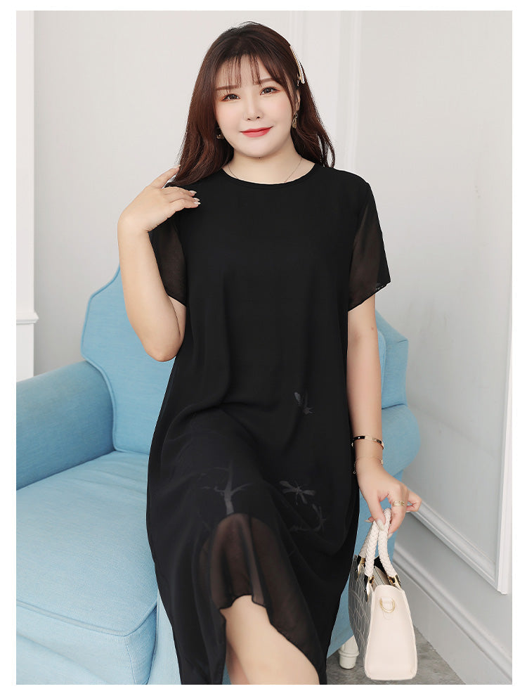Plus size black nature chiffon dress