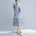 Plus Size Blue Cheongsam Midi Dress