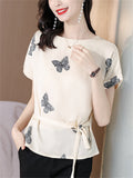 Plus size butterfly chiffon waist tie blouse